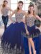 Three Pieces Vestidos de Quinceanera Royal Blue Sweetheart Tulle Sleeveless Floor Length Lace Up