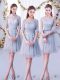 Smart Half Sleeves Mini Length Lace Lace Up Bridesmaid Gown with Grey