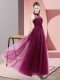 Sleeveless Tulle Floor Length Lace Up Vestidos de Damas in Fuchsia with Beading and Appliques