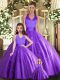 Floor Length Lace Up Vestidos de Quinceanera Purple for Sweet 16 and Quinceanera with Beading