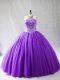 Floor Length Lace Up Quinceanera Gowns Purple for Sweet 16 and Quinceanera with Beading