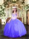 Luxurious Blue Tulle Lace Up Child Pageant Dress Sleeveless Floor Length Beading