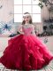 Coral Red Scoop Lace Up Beading and Ruffles Little Girls Pageant Gowns Sleeveless