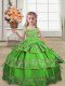 Green Straps Neckline Embroidery and Ruffled Layers Pageant Gowns For Girls Sleeveless Lace Up