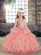 Scoop Sleeveless Lace Up Little Girls Pageant Dress Wholesale Watermelon Red Tulle