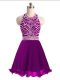Flare Eggplant Purple Lace Up Halter Top Beading Prom Evening Gown Chiffon Sleeveless