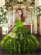 Custom Designed Ruffles Winning Pageant Gowns Olive Green Lace Up Sleeveless Floor Length