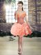 Shining Mini Length Lace Up Junior Homecoming Dress Orange for Prom and Party with Beading and Ruffled Layers