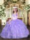 Best Sleeveless Organza Floor Length Lace Up Kids Pageant Dress in Lavender with Beading and Ruffles
