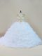 Dynamic Sleeveless Beading and Pick Ups Lace Up Quinceanera Gowns with White Brush Train