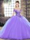 Lavender Sleeveless Brush Train Beading Sweet 16 Quinceanera Dress