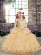 Custom Made Champagne Tulle Lace Up Little Girls Pageant Gowns Sleeveless Floor Length Appliques