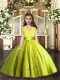 Lovely Yellow Green Sleeveless Floor Length Beading Lace Up Pageant Gowns For Girls