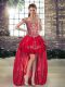 Super Red Sleeveless Tulle Lace Up High School Pageant Dress for Prom and Party