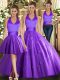 Purple Tulle Lace Up Halter Top Sleeveless Floor Length Sweet 16 Quinceanera Dress Beading