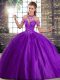 Luxurious Sleeveless Brush Train Beading Lace Up Quince Ball Gowns