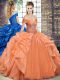 Ball Gowns Vestidos de Quinceanera Orange Off The Shoulder Organza Sleeveless Floor Length Lace Up