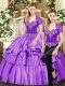 Lavender Two Pieces Beading and Ruffled Layers Quinceanera Gown Lace Up Organza and Taffeta Sleeveless Floor Length