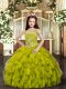 Tulle Straps Sleeveless Lace Up Ruffles Pageant Gowns For Girls in Olive Green