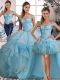 Light Blue Sleeveless Floor Length Beading and Ruffles Lace Up Quinceanera Gowns