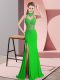 Green Chiffon Backless Prom Evening Gown Sleeveless Floor Length Lace and Appliques