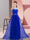 Inexpensive Royal Blue Scoop Neckline Beading Court Dresses for Sweet 16 Sleeveless Lace Up