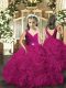 Fashion Sleeveless Fabric With Rolling Flowers Floor Length Backless Kids Formal Wear in Fuchsia with Beading
