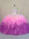 Fitting Multi-color Ball Gowns Beading and Ruffles Sweet 16 Dresses Lace Up Tulle Sleeveless