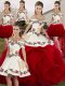 Enchanting White And Red Sleeveless Embroidery and Ruffles Floor Length Quinceanera Dresses