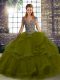 Fashionable Olive Green Lace Up 15th Birthday Dress Beading and Ruffles Sleeveless Floor Length
