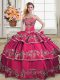Flare Hot Pink Ball Gowns Organza Sweetheart Sleeveless Embroidery and Ruffled Layers Floor Length Lace Up Sweet 16 Dress