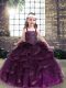 Eggplant Purple Lace Up Little Girls Pageant Gowns Beading and Ruffles Sleeveless Floor Length