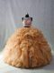 Organza Scoop Sleeveless Brush Train Zipper Beading and Ruffles and Sequins Sweet 16 Dresses in Champagne