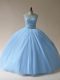 Sweet Light Blue Lace Up Quinceanera Dress Beading Sleeveless Floor Length