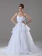 A-line Sleeveless White Wedding Dress Brush Train Lace Up