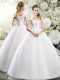 Super White Straps Neckline Beading and Hand Made Flower Wedding Dresses Sleeveless Lace Up