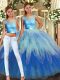 Multi-color Tulle Backless Scoop Sleeveless Floor Length Vestidos de Quinceanera Lace and Ruffles