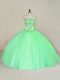 Green Lace Up Strapless Beading and Sequins Sweet 16 Dress Tulle Sleeveless