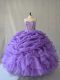 Lavender Ball Gowns Beading and Ruffles and Pick Ups Sweet 16 Quinceanera Dress Lace Up Sleeveless Floor Length
