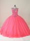 Superior Watermelon Red Lace Up Scoop Beading Vestidos de Quinceanera Tulle Sleeveless