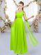 Lovely One Shoulder Sleeveless Lace Up Wedding Guest Dresses Yellow Green Chiffon