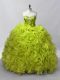 Organza Sweetheart Sleeveless Lace Up Ruffles and Sequins 15th Birthday Dress in Yellow Green