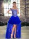 High Low A-line Sleeveless Royal Blue Celeb Inspired Gowns Lace Up
