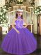 Custom Designed Floor Length Ball Gowns Sleeveless Purple Kids Formal Wear Lace Up