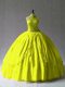 Classical Yellow Green Sleeveless Appliques Floor Length Sweet 16 Dress