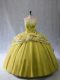 Beautiful Lace Up Sweet 16 Dresses Olive Green for Sweet 16 and Quinceanera with Appliques and Ruffles Brush Train