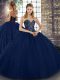 Floor Length Ball Gowns Sleeveless Navy Blue 15th Birthday Dress Lace Up