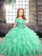 Gorgeous Apple Green Organza Lace Up Straps Sleeveless Floor Length Glitz Pageant Dress Beading and Ruffles