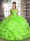 Yellow Green Lace Up Off The Shoulder Beading and Ruffles Ball Gown Prom Dress Organza Sleeveless