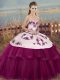 Romantic Embroidery and Bowknot Vestidos de Quinceanera Fuchsia Lace Up Sleeveless Floor Length